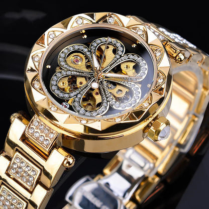Women's Luxury Mechanical Automatic Watch – Rhinestone Rose Gold Stainless Steel