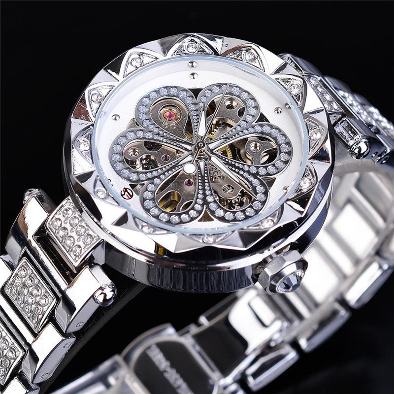 Women's Luxury Mechanical Automatic Watch – Rhinestone Rose Gold Stainless Steel