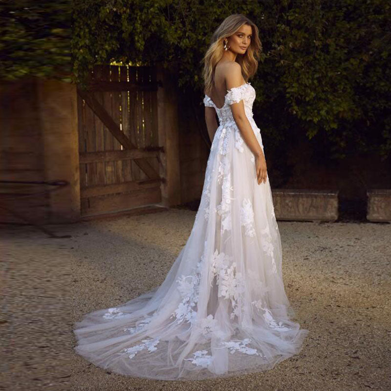 Off-Shoulder Lace A-Line Wedding Dress