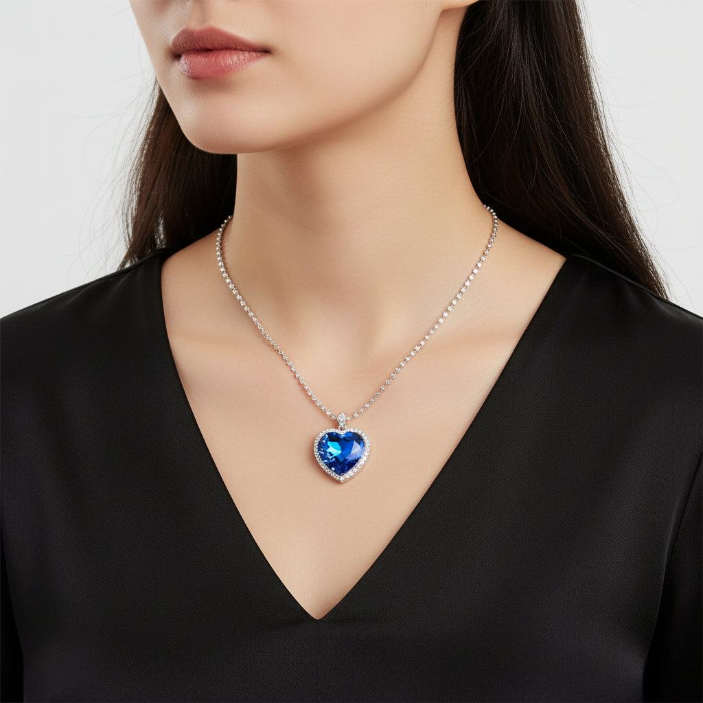 Titanic Heart of the Ocean Necklace - Blue Heart Pendant Jewelry for Women