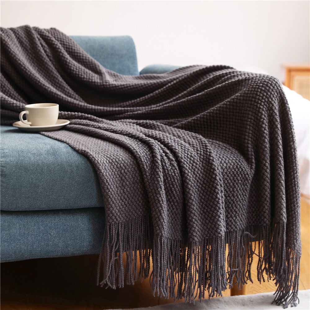 Knitted Throw Blanket – Soft Acrylic Sofa & Bed Blanket