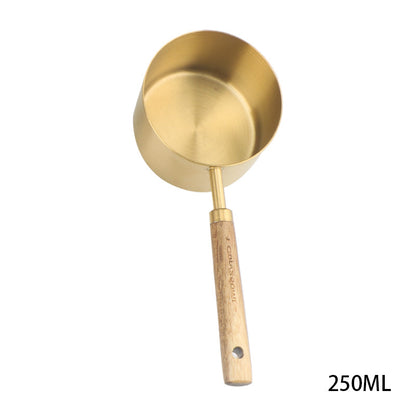 Jiusuo Copper Color Wooden Handle Measuring Spoon Measuring Spoon Four-piece Set of Stainless Steel Measuring Cup Measuring Spoon Measuring Spoon Special for Baking