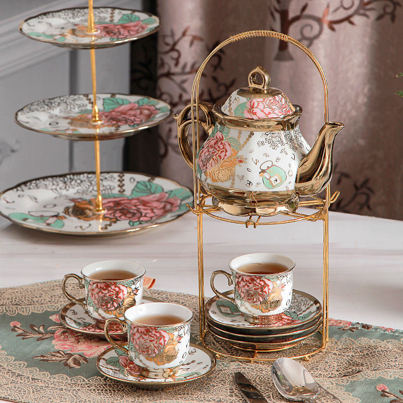 15-Piece Tea & Coffee Dessert Set with Display Shelf