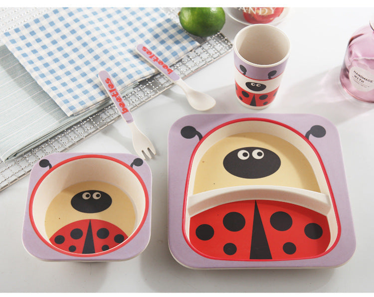 5-Piece Natural Bamboo Fiber Baby Tableware Set – BPA-Free Kids Dishes