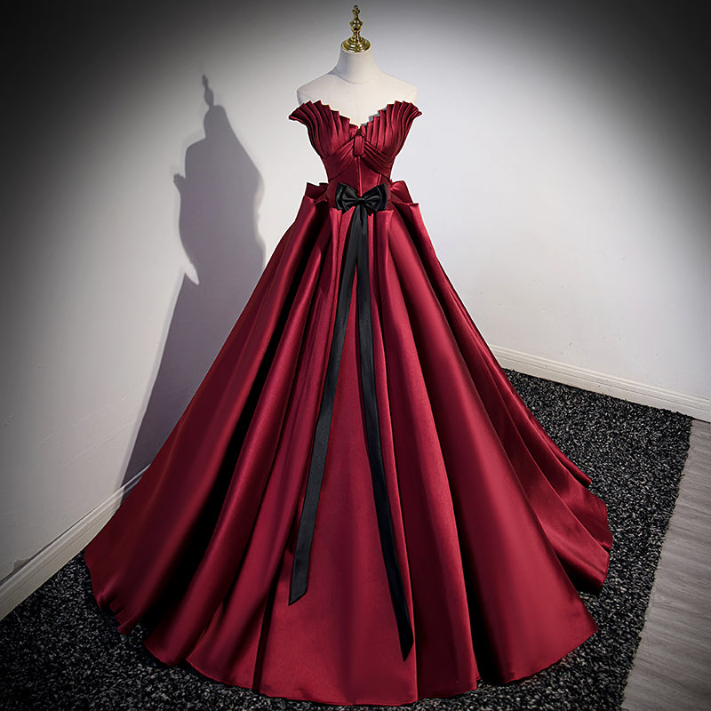 Wine Red Satin Wedding Dress - Elegant Bridal Gown