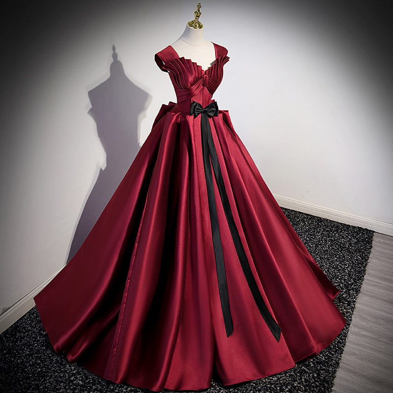 Wine Red Satin Wedding Dress - Elegant Bridal Gown