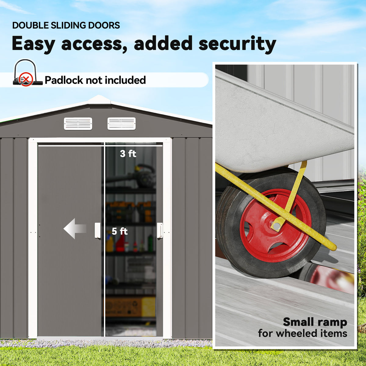 Large Outdoor Storage Shed, 9x6 Garden Tool Shed for Patio, Garage, Lawn, Gray
