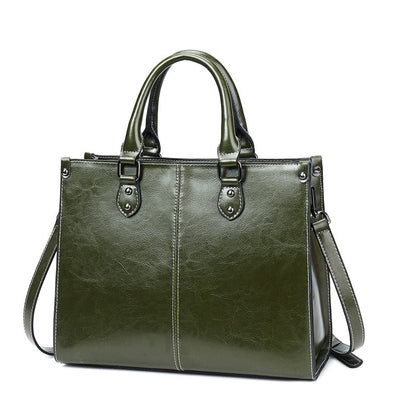 Structured Leather Tote Handbag – Premium Stitched Women's Shoulder Bag