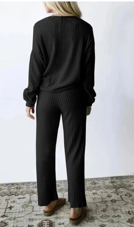Women's Casual Knit Sweater & Straight-Leg Pants Set