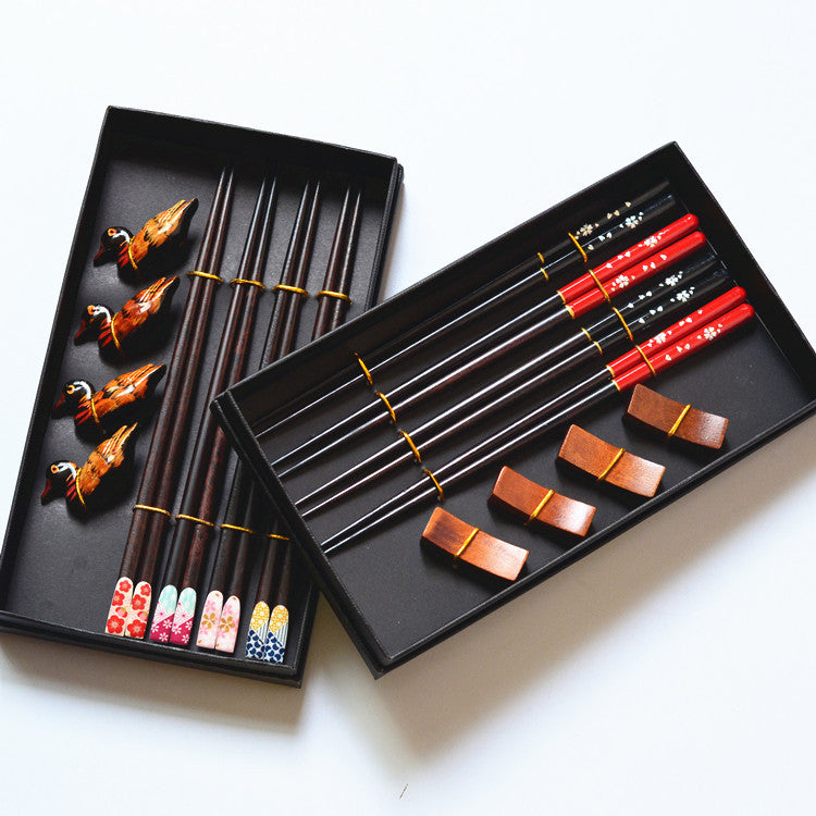 Japanese Wooden Chopsticks Gift Set – 4 Pairs with Holders & Gift Box
