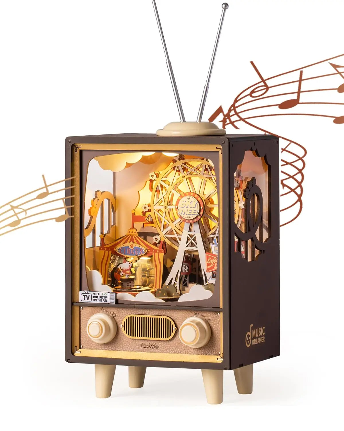 Robotime Rolife Sunset Carnival Music Box – 3D Wooden Puzzle with LED Light & Melody