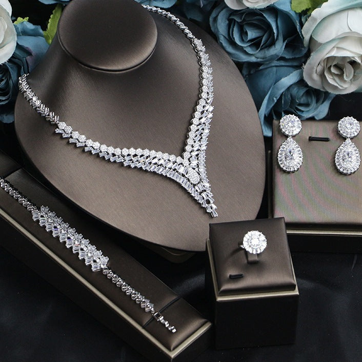 Zircon Botanical Jewelry Set – Necklace, Bracelet, Ring & Earrings