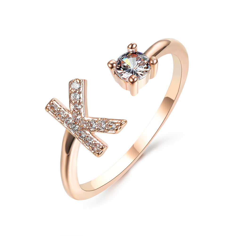 Personalized Initial Letter Ring | Adjustable Zircon Ring for Women