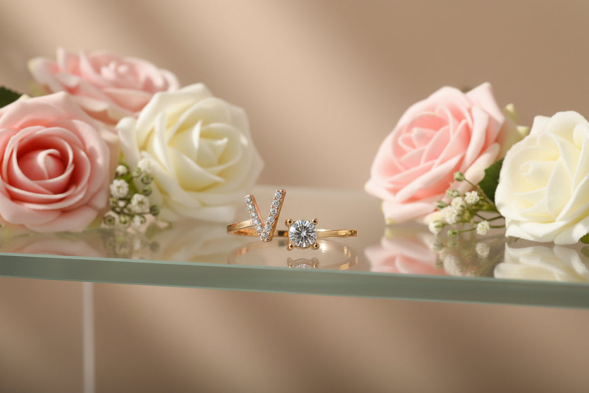 Personalized Initial Letter Ring | Adjustable Zircon Ring for Women