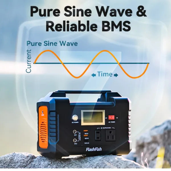 Portable Power Station 200W - FlashFish 40800mAh Solar Generator with AC Outlet, USB & DC Ports for Camping & Emergency