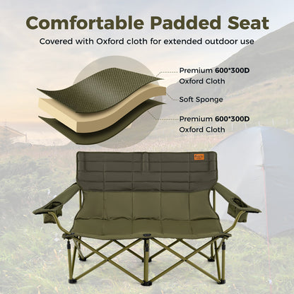 Double Camping Loveseat Chair - Oversized Folding Couch with Cup Holders, 660 lbs Capacity