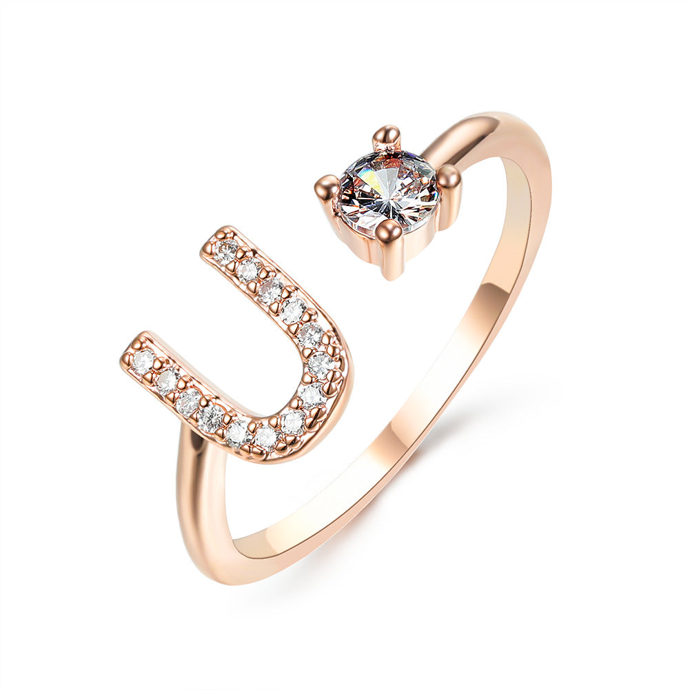 Personalized Initial Letter Ring | Adjustable Zircon Ring for Women
