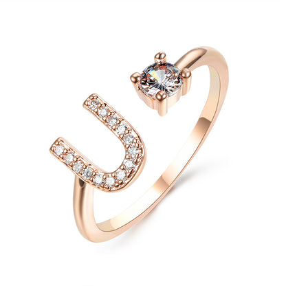Personalized Initial Letter Ring | Adjustable Zircon Ring for Women
