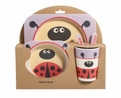 5-Piece Natural Bamboo Fiber Baby Tableware Set – BPA-Free Kids Dishes