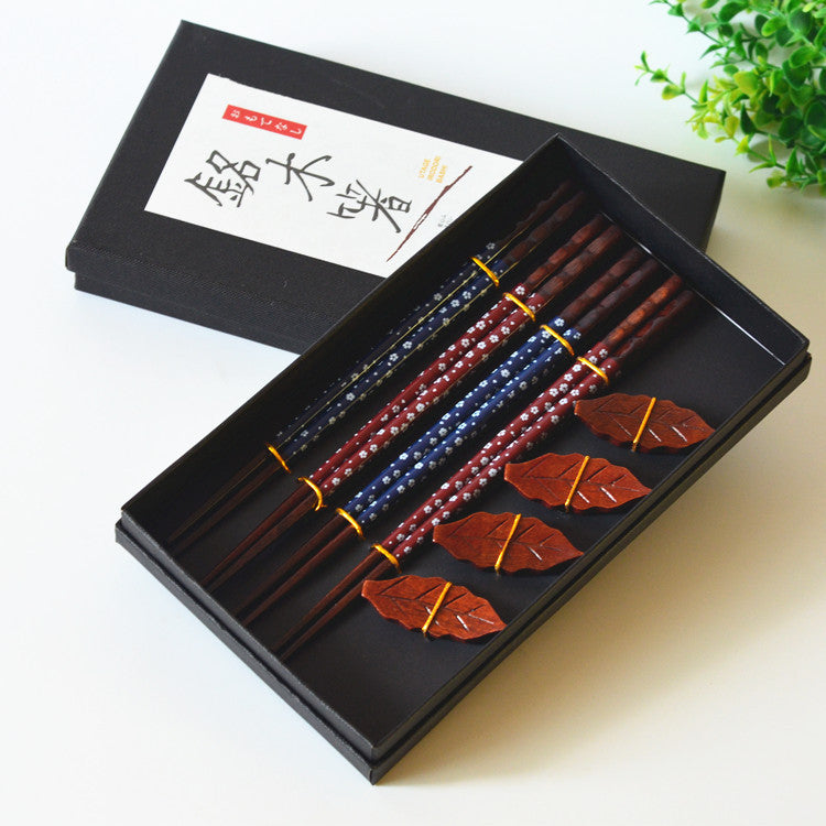 Japanese Wooden Chopsticks Gift Set – 4 Pairs with Holders & Gift Box