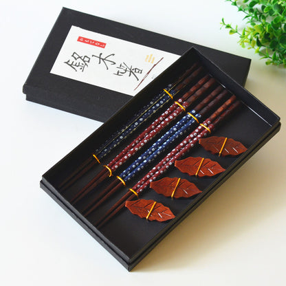 Japanese Wooden Chopsticks Gift Set – 4 Pairs with Holders & Gift Box