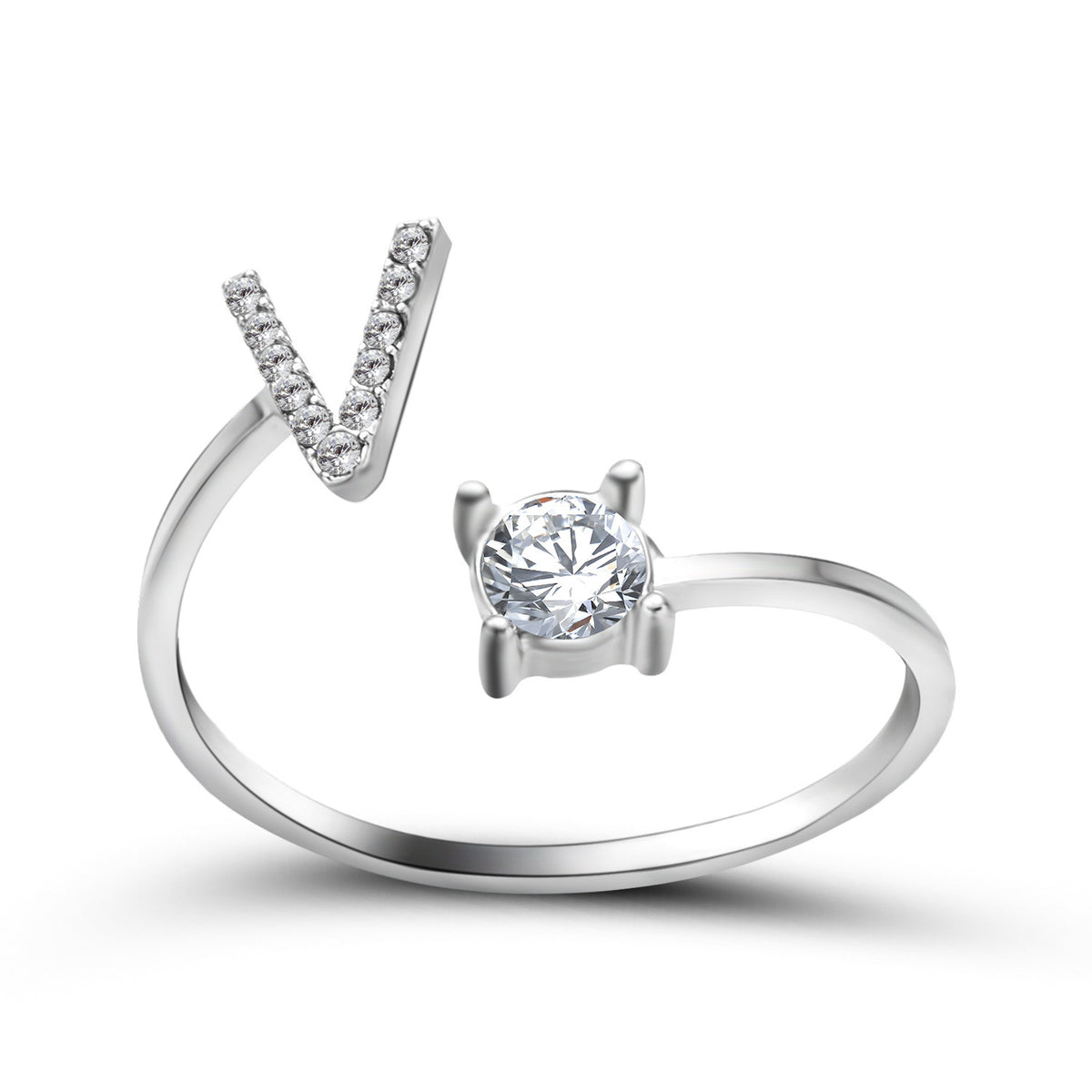 Personalized Initial Letter Ring | Adjustable Zircon Ring for Women