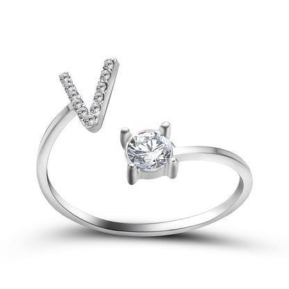 Personalized Initial Letter Ring | Adjustable Zircon Ring for Women