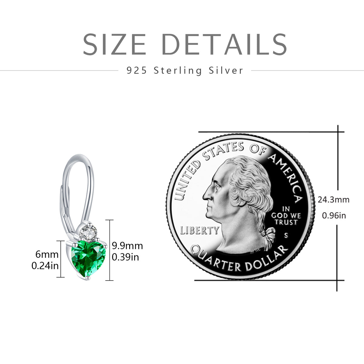 925 Sterling Silver Heart Earrings – Zirconia Birthstone, Hypoallergenic