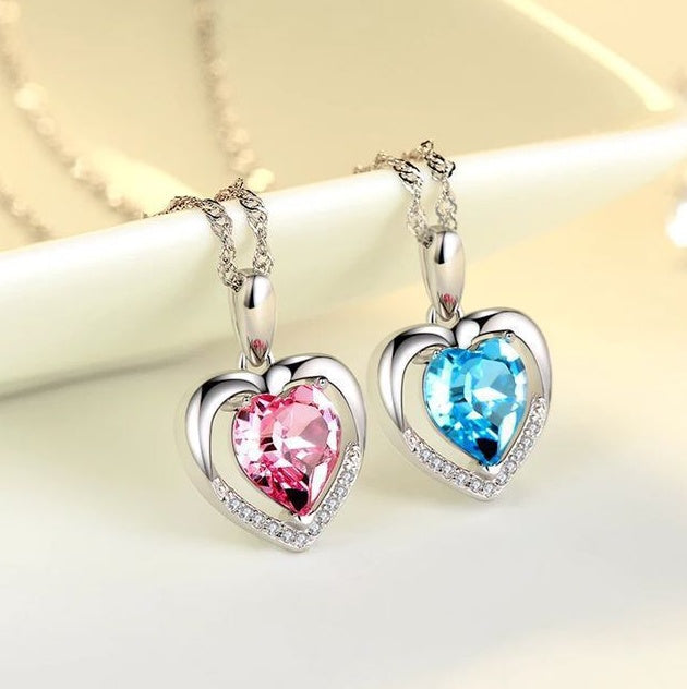 Sterling Silver Necklace for Her - Elegant Blue Pendant Jewelry Gift for Women