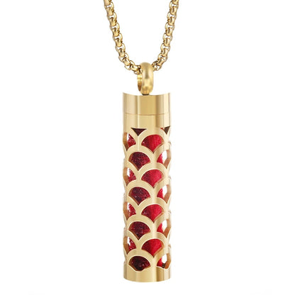 Gold Stainless Steel Aromatherapy Necklace - Cylindrical Hollow Pendant Essential Oil Diffuser