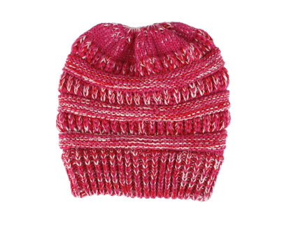 Mixed Color Knitted Wool Hat Ladies Ponytail Hat