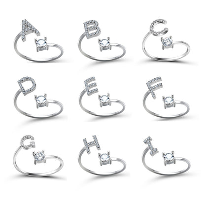 Personalized Initial Letter Ring | Adjustable Zircon Ring for Women