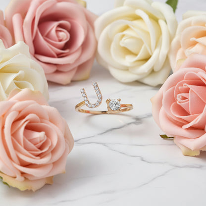 Personalized Initial Letter Ring | Adjustable Zircon Ring for Women