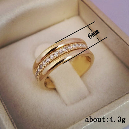 Two-Tone Zircon Ring – Gold & Silver Plated, Geometric Design