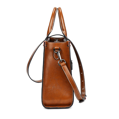 Structured Leather Tote Handbag – Premium Stitched Women's Shoulder Bag