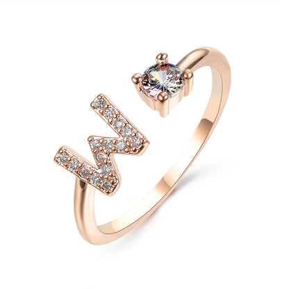 Personalized Initial Letter Ring | Adjustable Zircon Ring for Women
