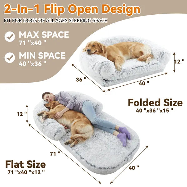 Human Dog Bed – 71"x43"x12" Foldable Plush Orthopedic Bed for People & Pets