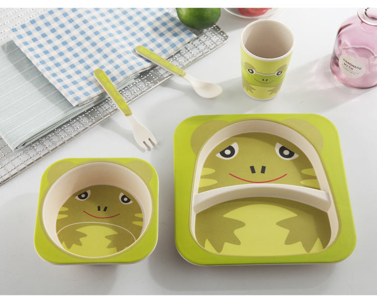 5-Piece Natural Bamboo Fiber Baby Tableware Set – BPA-Free Kids Dishes