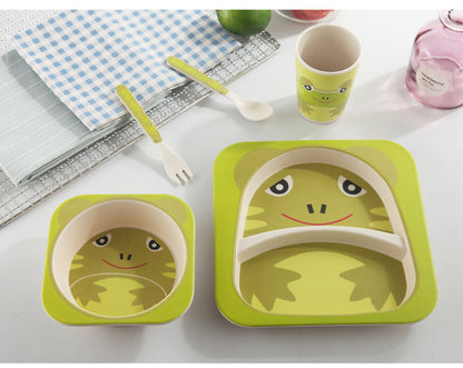 5-Piece Natural Bamboo Fiber Baby Tableware Set – BPA-Free Kids Dishes