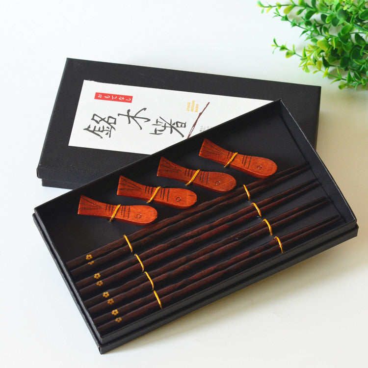 Japanese Wooden Chopsticks Gift Set – 4 Pairs with Holders & Gift Box