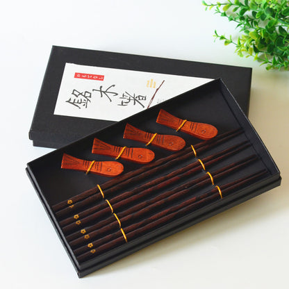 Japanese Wooden Chopsticks Gift Set – 4 Pairs with Holders & Gift Box