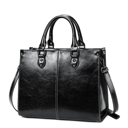Structured Leather Tote Handbag – Premium Stitched Women's Shoulder Bag