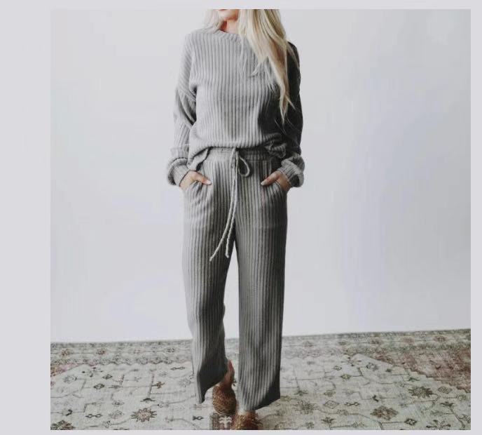 Women's Casual Knit Sweater & Straight-Leg Pants Set