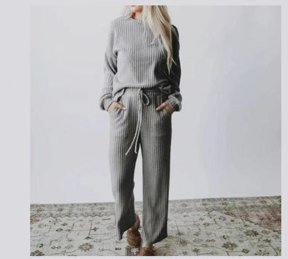 Women's Casual Knit Sweater & Straight-Leg Pants Set