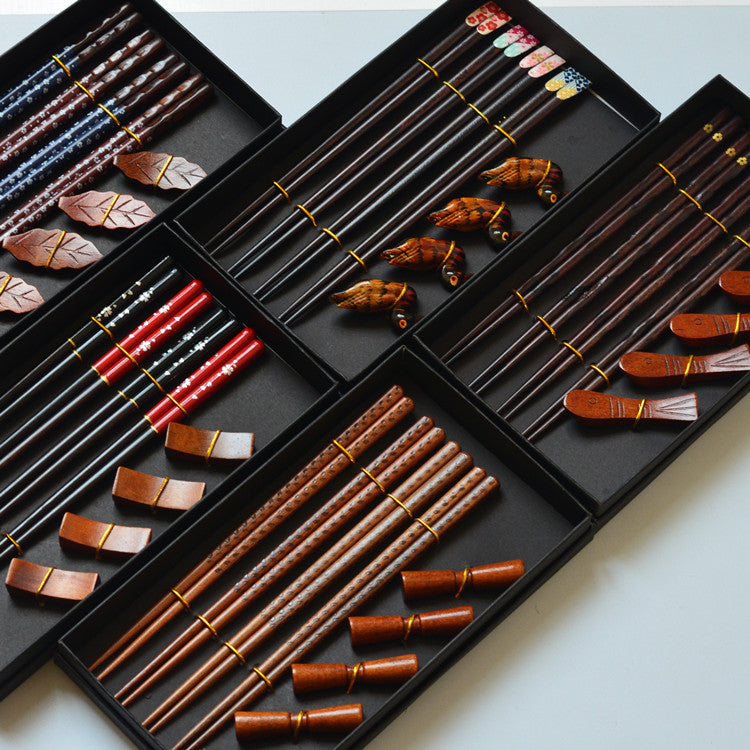 Japanese Wooden Chopsticks Gift Set – 4 Pairs with Holders & Gift Box