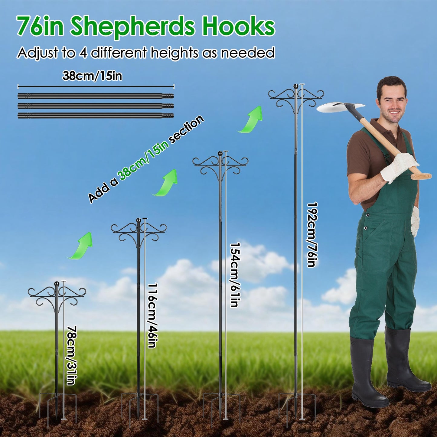 2-Pack Heavy Duty Double Shepherd's Hook — Bird Feeder & Garden Hanging Pole
