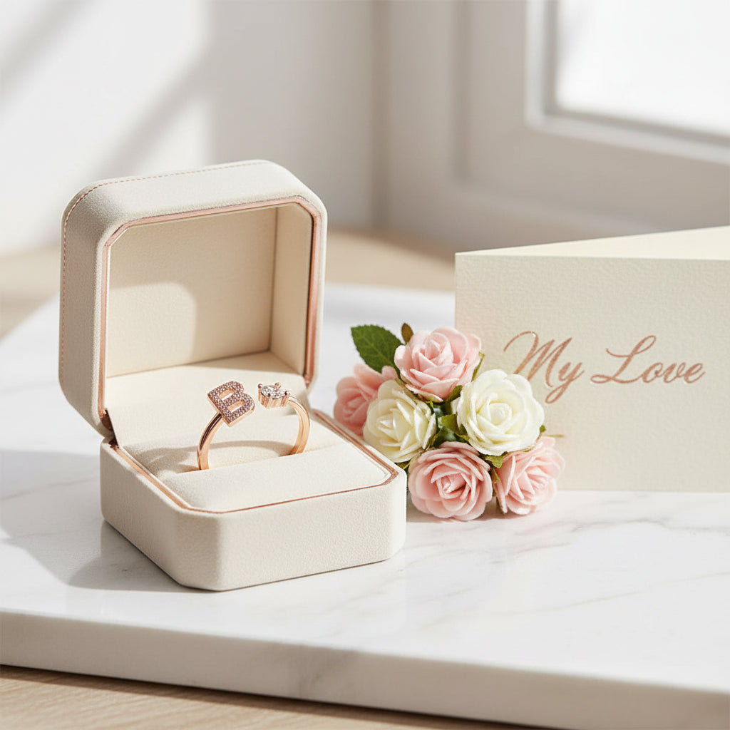 Personalized Initial Letter Ring | Adjustable Zircon Ring for Women