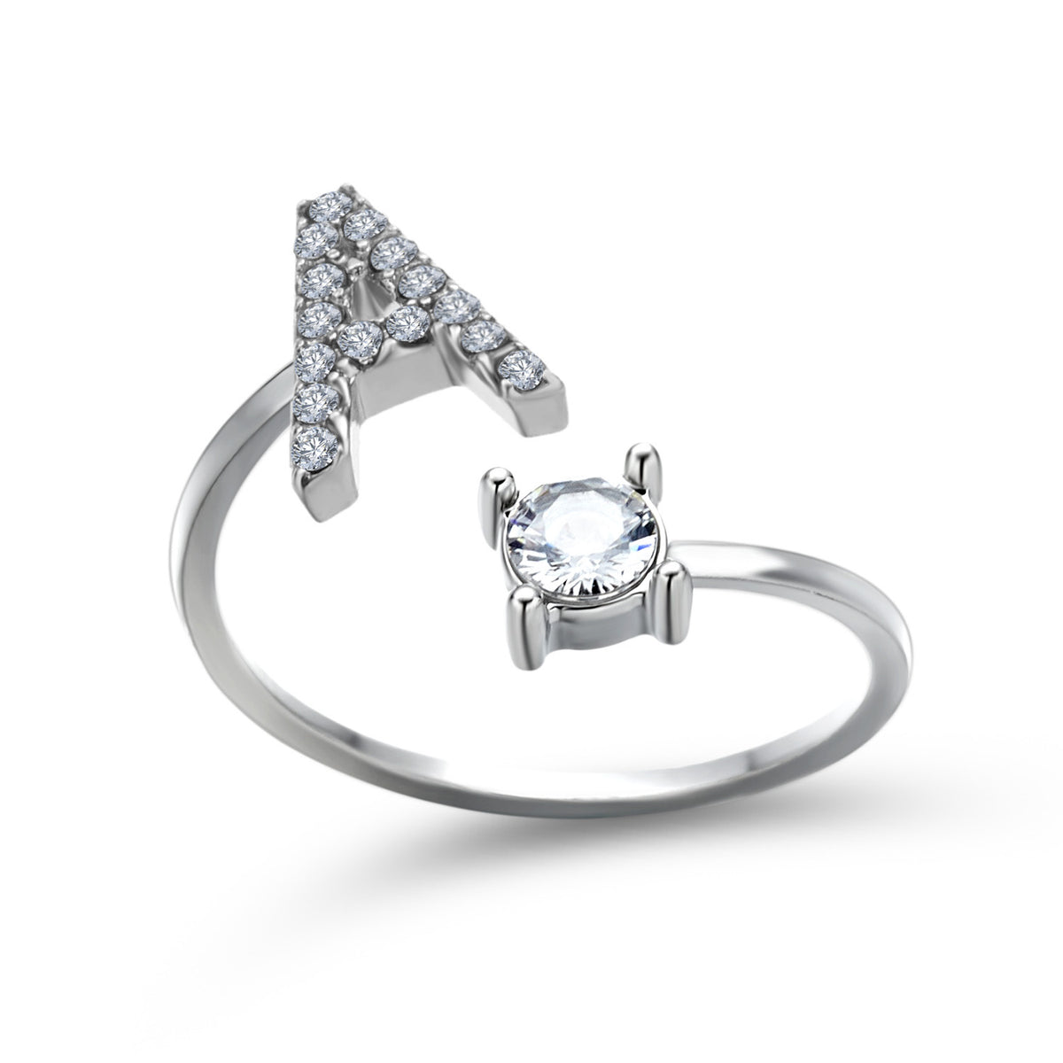 Personalized Initial Letter Ring | Adjustable Zircon Ring for Women
