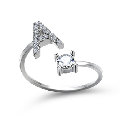 Personalized Initial Letter Ring | Adjustable Zircon Ring for Women