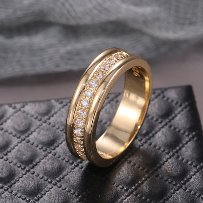 Two-Tone Zircon Ring – Gold & Silver Plated, Geometric Design